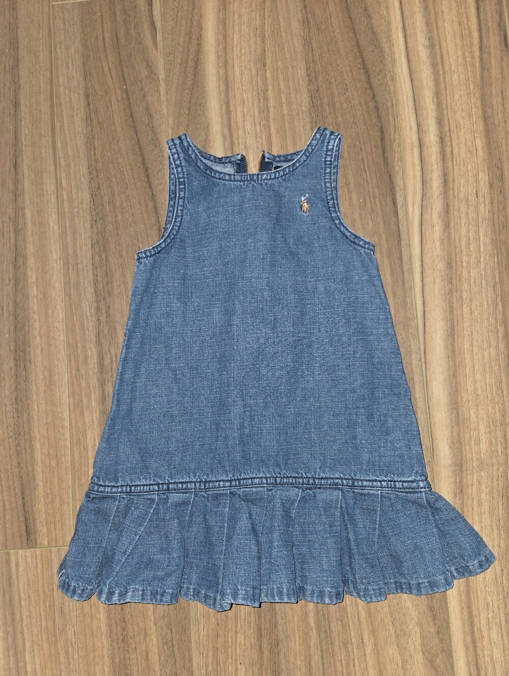 Toddler Girl Ralph Lauren Denim Ruffle-Hem Sleeveless Dress in EUC